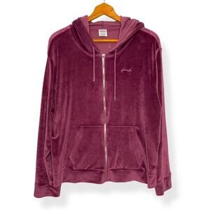 Victoria's Secret Pink women's purple logo velour zip up hooded sweatshirt XXL